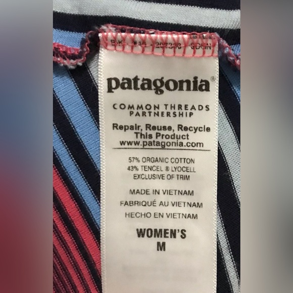 Patagonia Womens M Organic Cotton Halter Asymmetrical Pink Blue Striped Dress - Picture 4 of 8